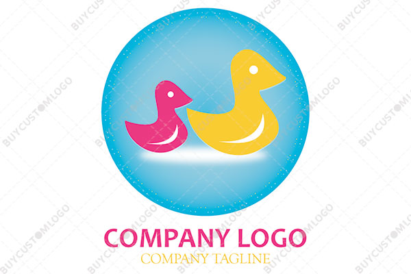 mother and baby duck cartoon style logo
