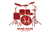 drum set with clefs silhouette style logo