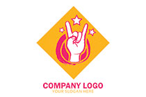 rock and roll hand sign in a rhombus logo