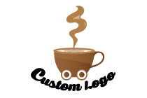 coffee cup with wheels mascot logo