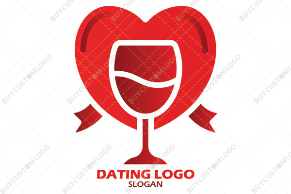 ribbon heart with wine glass logo