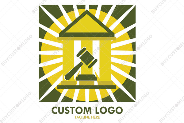 sun, rays and court building in a frame logo