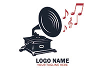 phonograph with musical notes minimalistic logo