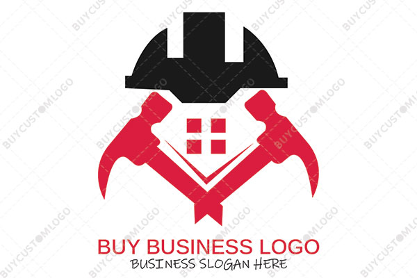 safety helmet, abstract windows and hammers logo