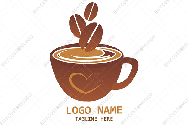 coffee beans jumping in a coffee cup logo