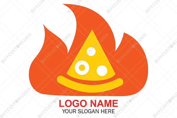 joyful pizza flame mascot logo