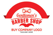 Barber Shop Logo with a Curve and Bow tie Above, and Mustachio Underneath Logo