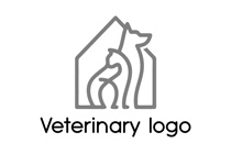 cat and dog in a hut linework logo