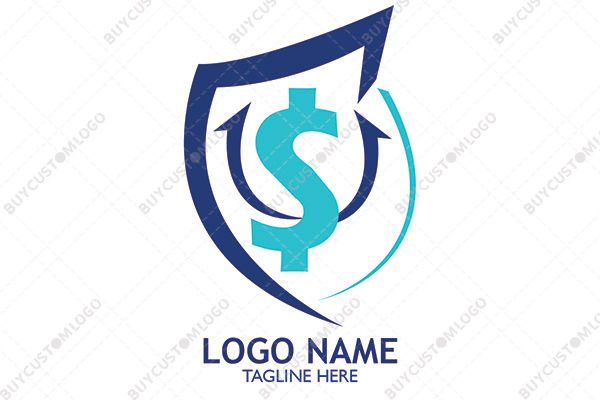 dollar sign with abstract arrows and shield logo