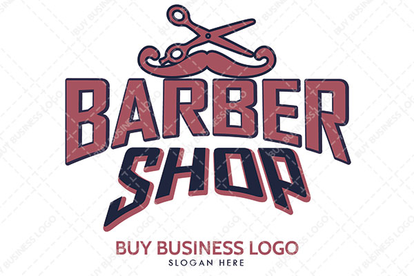 Barber Shop Name Logo with Scissors and Moustache on Top Logo