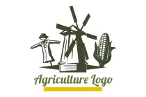 windmill building, corn and scarecrow logo
