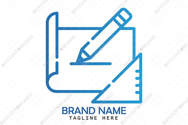 pencil, triangle scale and rolled paper logo