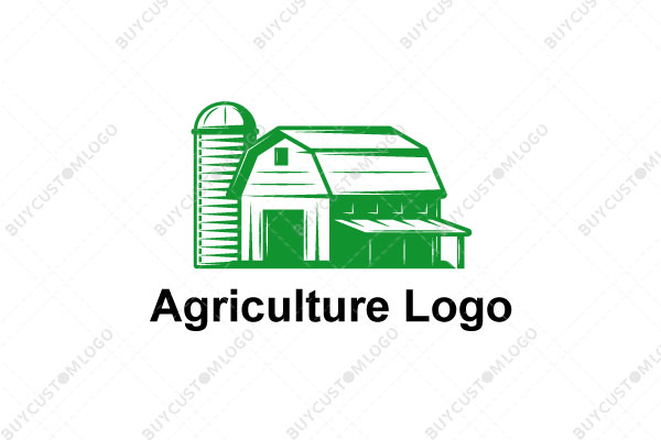 farmhouse with a grain storage tower logo