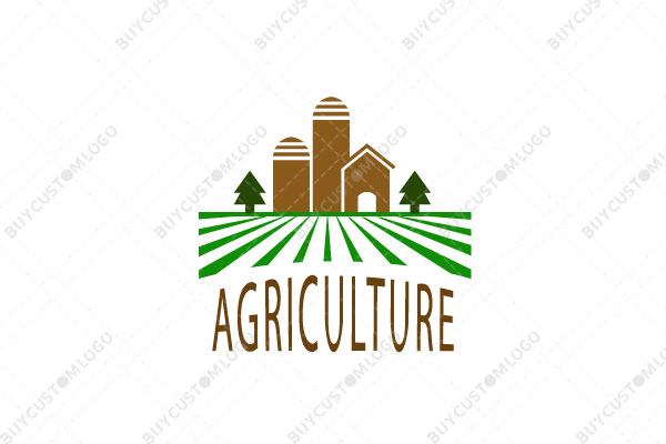 hut with grain solos on field with trees logo