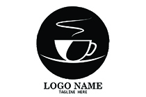 dark coffee cup with saucer logo