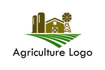farmhouse with grain dryer and windmill on a farm logo