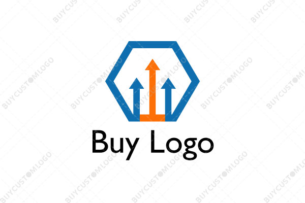 arrows in a hexagon blue and orange logo