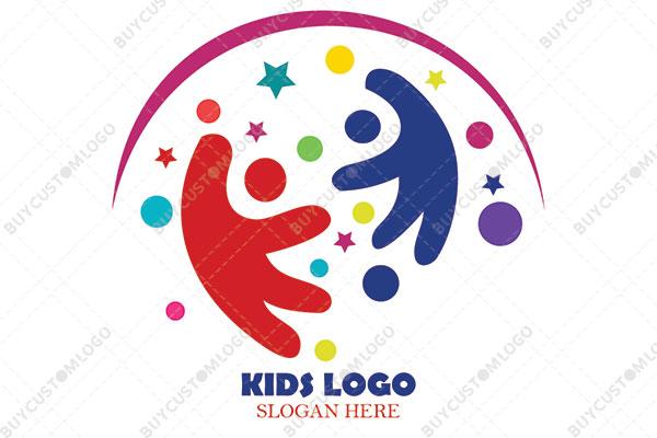 abstract playing kids under the sky logo