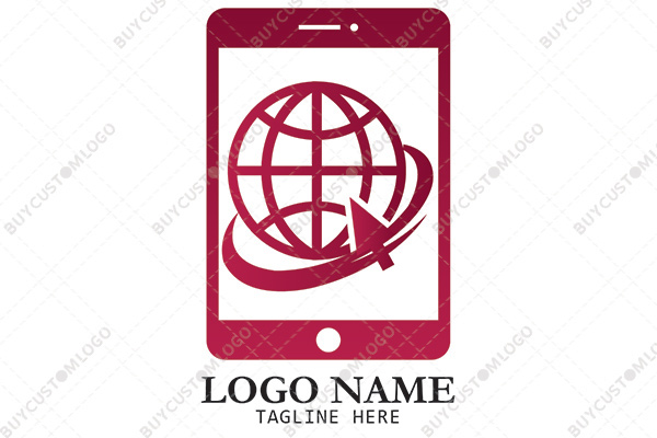 smartphone globe grid and cursor logo