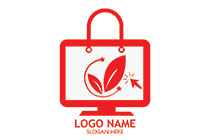 screen shopping bag with leaves and cursor logo