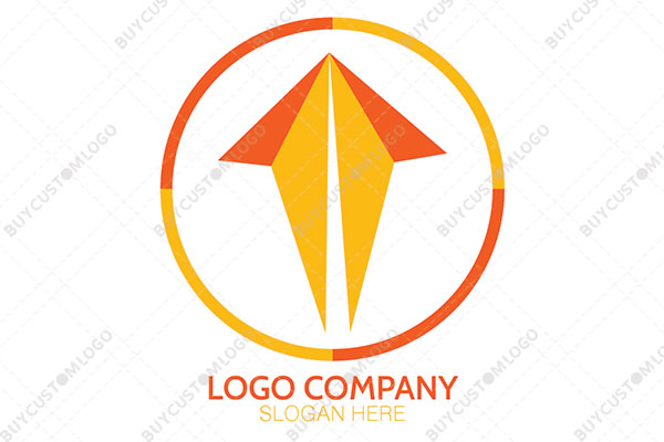 orange and golden paper plane in a circle logo