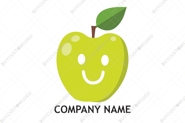 happy green apple mascot logo