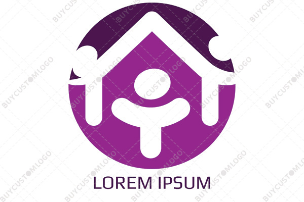 abstract parents and kid house mascot logo
