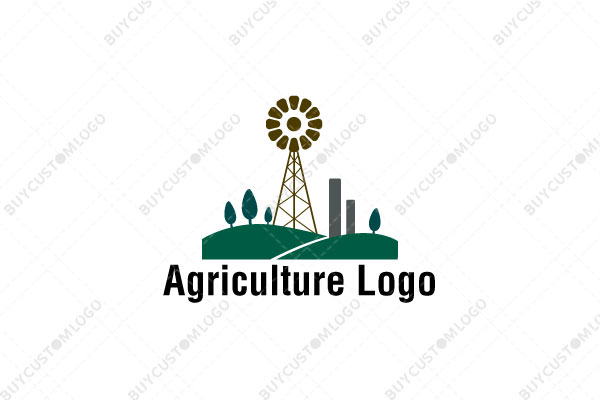 farm with a windmill and buildings logo