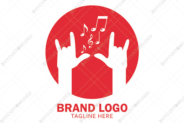 rock and roll hand gesture musical notes logo