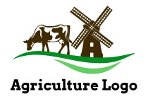 windmill and cow on an abstract field logo