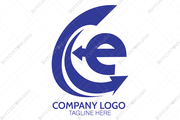 letter c, c and e with arrow line logo