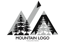 black and grey hills and trees logo