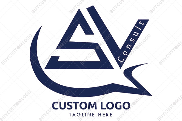 abstract letters s and v with messaging icon logo