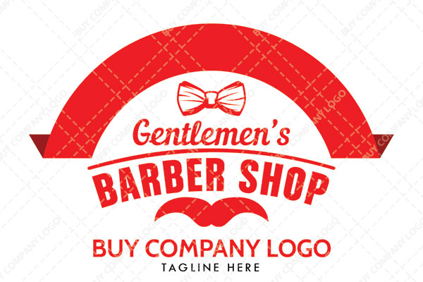 Barber Shop Logo with a Curve and Bow tie Above, and Mustachio Underneath Logo