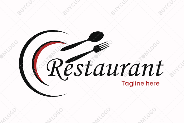 spoon, fork and crescent moon plate logo