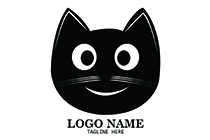 black happy kitten face cartoon logo