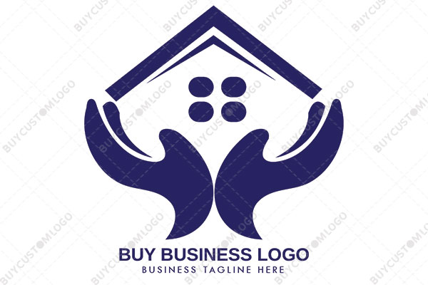hut on abstract hands blue logo