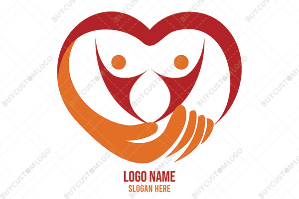 abstract hand and persons heart mascot logo