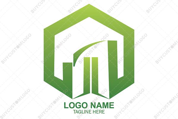 hexagonal 3D building green logo