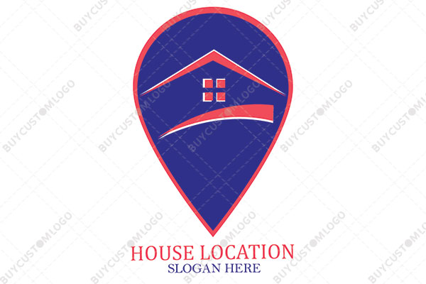 location pin with abstract hut logo