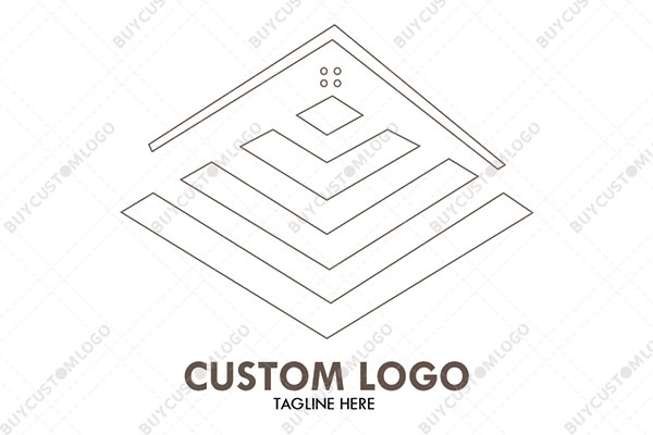 circles, rhombus and linework sketched style hut logo