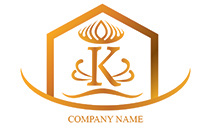k letter crown flame in house logo