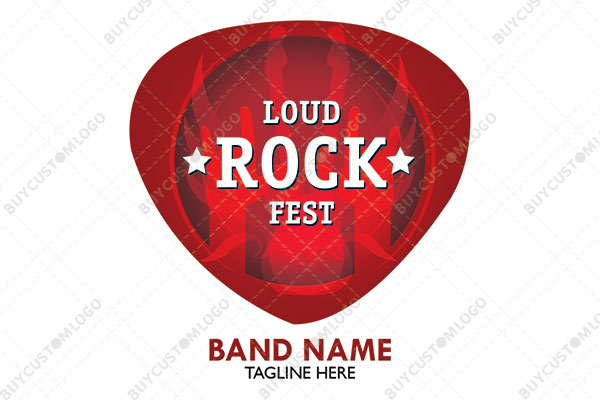 horn hand signs, guitar and wings in a reuleaux triangle logo