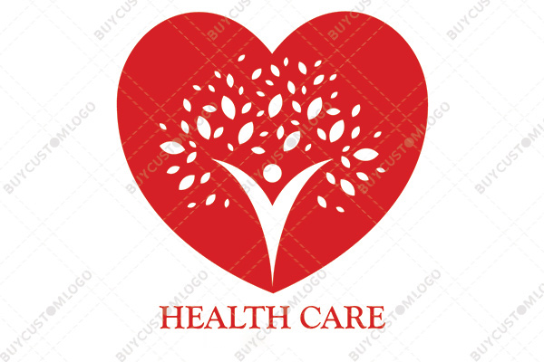 abstract person tree in a heart logo