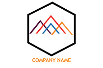 colourful mountains in a hexagon logo