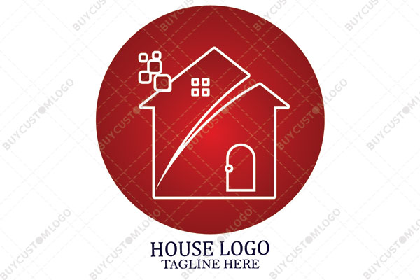 house with gallery in a round seal logo