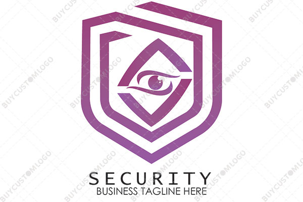 abstract eye and frame in a shield logo