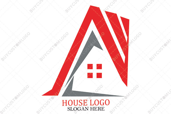 checkmarks and abstract roof hut logo