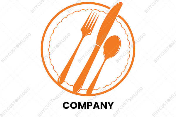 fork, knife and spoon on a plate logo