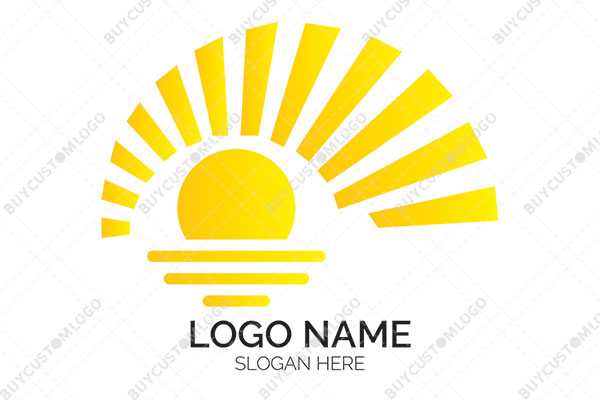 sun with ascending rays on water logo
